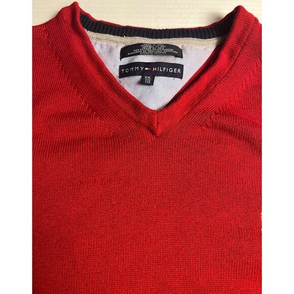 Tommy Hilfiger Red Sleeveless V-Neck Sweater Vest XXL 100% Cotton preppy classic - Picture 3 of 9